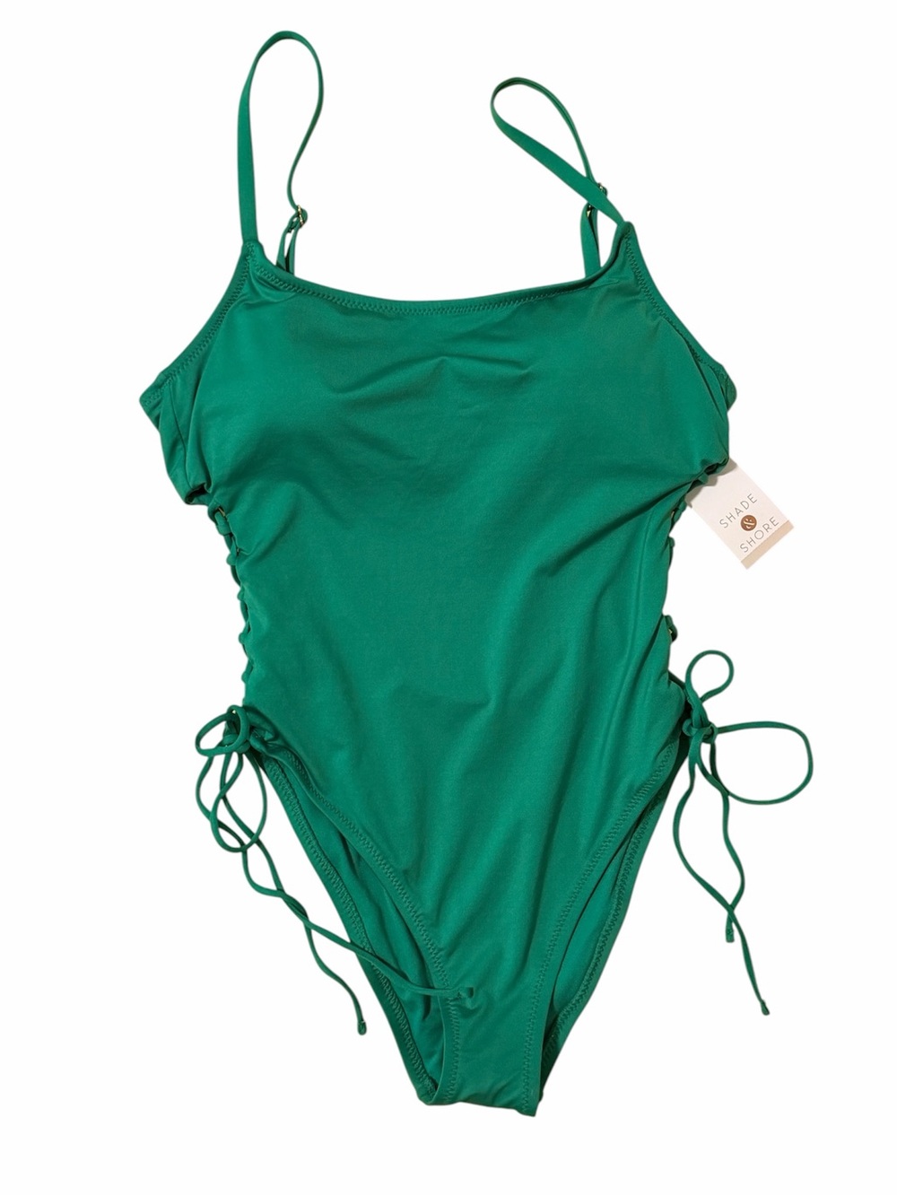 Shade & Shore Green Adjustable-Side High Leg Low Coverage One-Piece Swimsuit
